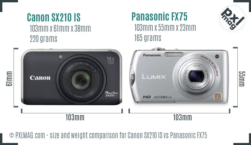 Canon SX210 IS vs Panasonic FX75 size comparison Canon SX210 IS vs Panasonic FX75 size comparison