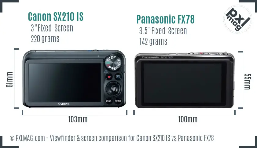 Canon SX210 IS vs Panasonic FX78 Screen and Viewfinder comparison Canon SX210 IS vs Panasonic FX78 Screen and Viewfinder comparison