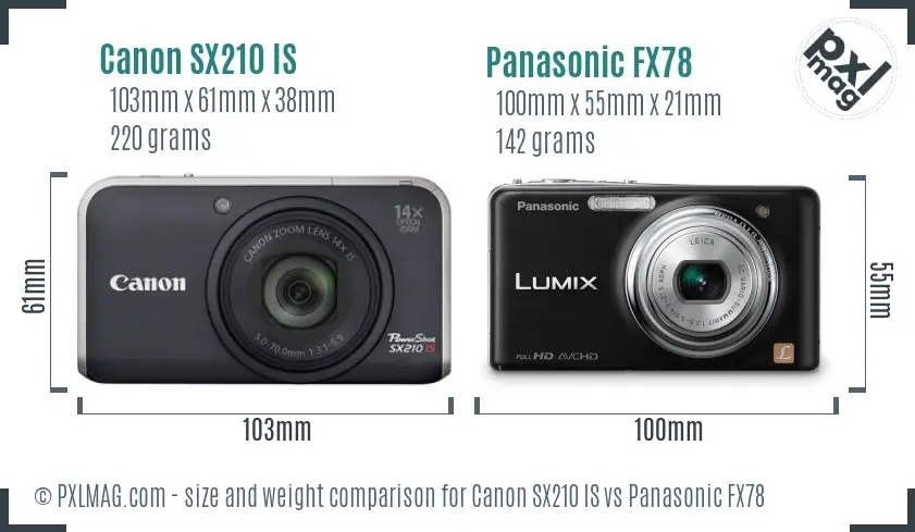 Canon SX210 IS vs Panasonic FX78 size comparison Canon SX210 IS vs Panasonic FX78 size comparison