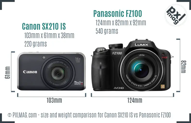 Canon SX210 IS vs Panasonic FZ100 size comparison