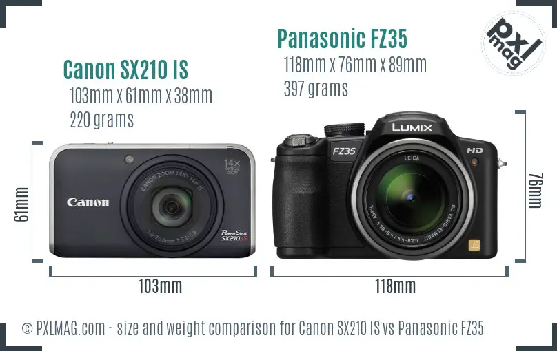 Canon SX210 IS vs Panasonic FZ35 size comparison
