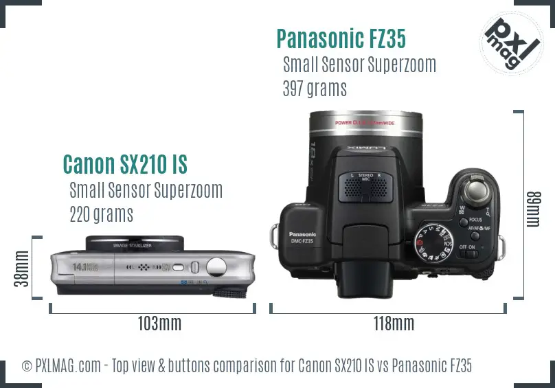 Canon SX210 IS vs Panasonic FZ35 top view buttons comparison