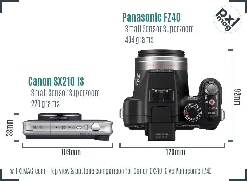 Canon SX210 IS vs Panasonic FZ40 top view buttons comparison