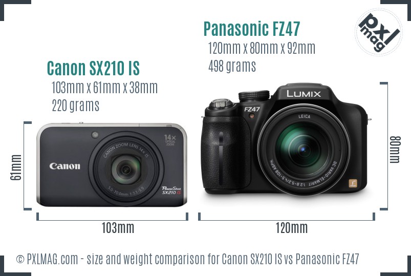 Canon SX210 IS vs Panasonic FZ47 size comparison