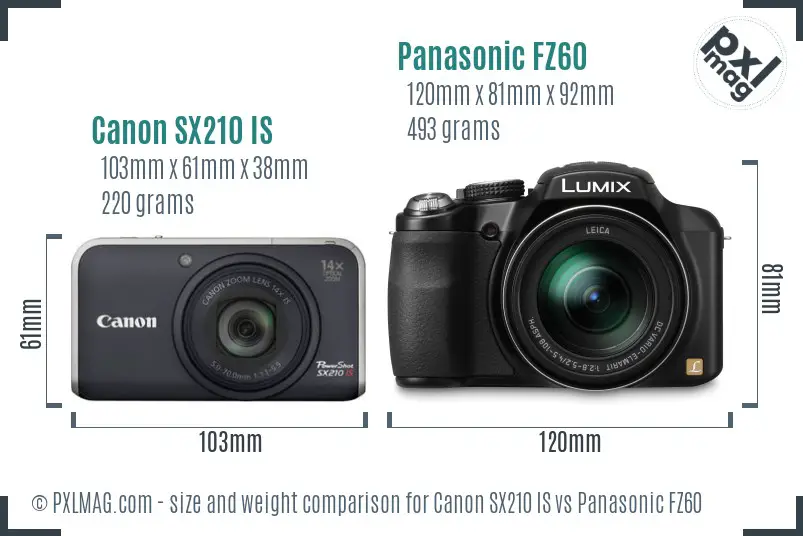 Canon SX210 IS vs Panasonic FZ60 size comparison