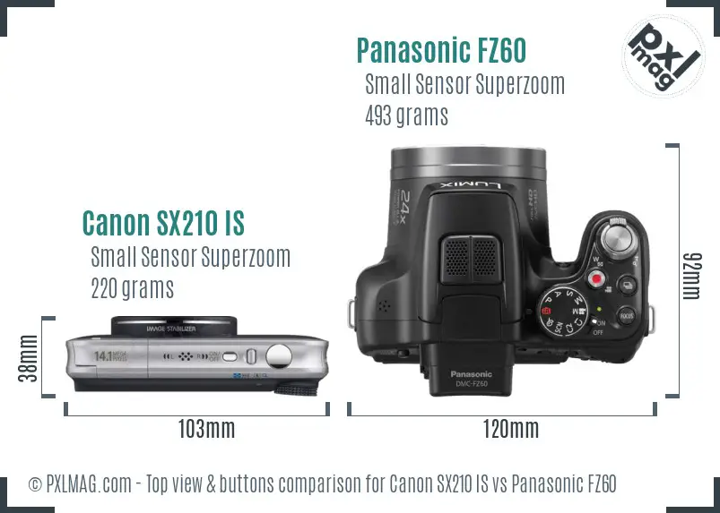 Canon SX210 IS vs Panasonic FZ60 top view buttons comparison