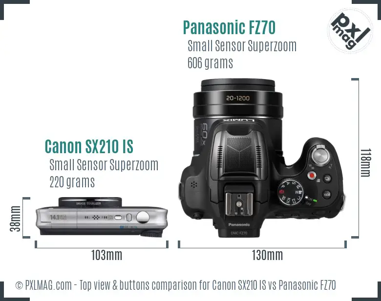 Canon SX210 IS vs Panasonic FZ70 top view buttons comparison