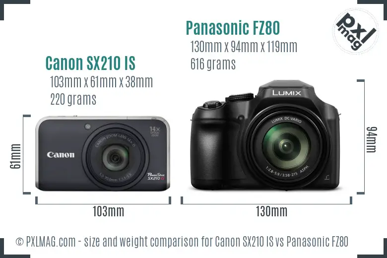 Canon SX210 IS vs Panasonic FZ80 size comparison