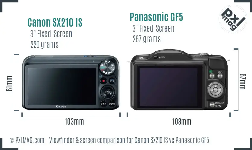 Canon SX210 IS vs Panasonic GF5 Screen and Viewfinder comparison