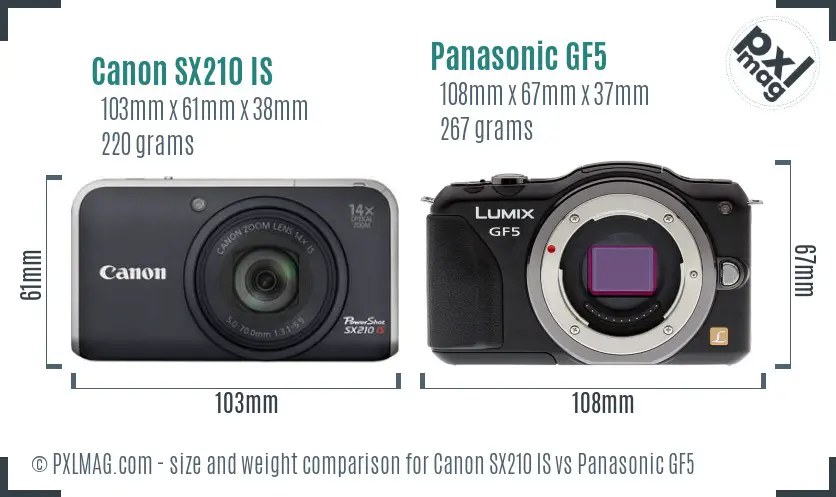 Canon SX210 IS vs Panasonic GF5 size comparison