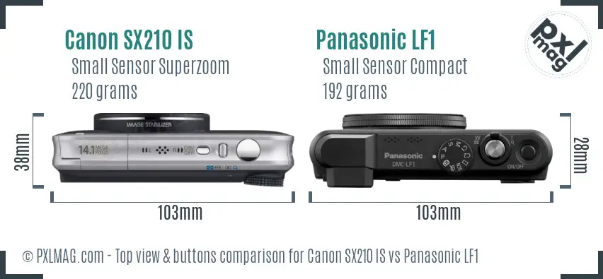 Canon SX210 IS vs Panasonic LF1 top view buttons comparison
