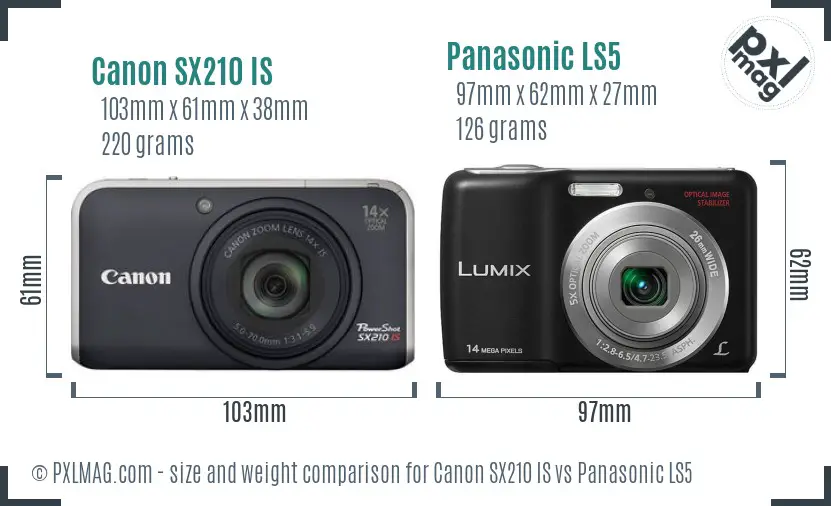 Canon SX210 IS vs Panasonic LS5 size comparison