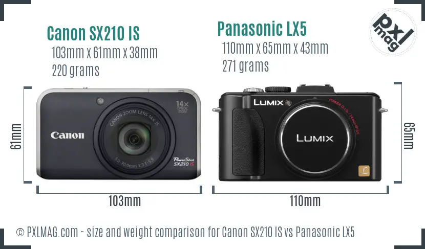 Canon SX210 IS vs Panasonic LX5 size comparison