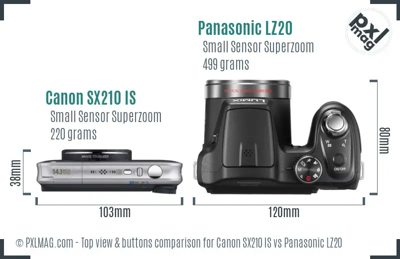 Canon SX210 IS vs Panasonic LZ20 top view buttons comparison