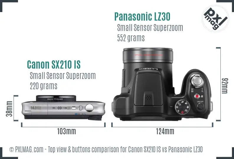 Canon SX210 IS vs Panasonic LZ30 top view buttons comparison