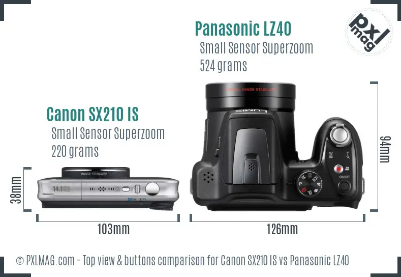 Canon SX210 IS vs Panasonic LZ40 top view buttons comparison