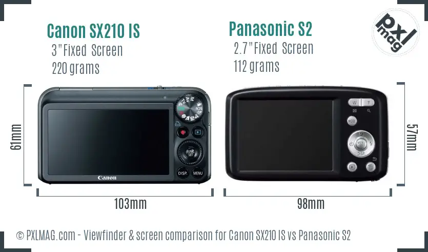 Canon SX210 IS vs Panasonic S2 Screen and Viewfinder comparison