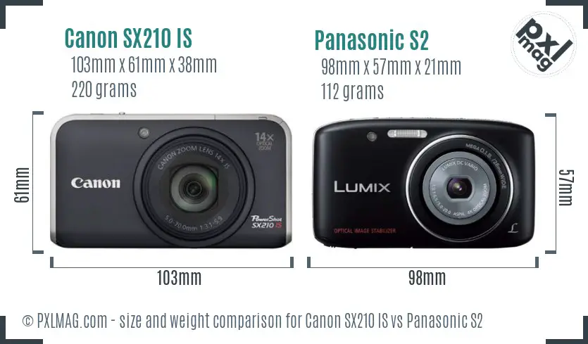 Canon SX210 IS vs Panasonic S2 size comparison