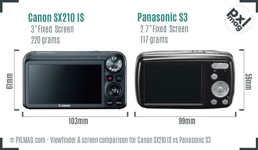 Canon SX210 IS vs Panasonic S3 Screen and Viewfinder comparison