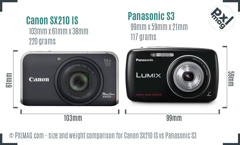 Canon SX210 IS vs Panasonic S3 size comparison