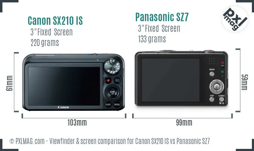 Canon SX210 IS vs Panasonic SZ7 Screen and Viewfinder comparison