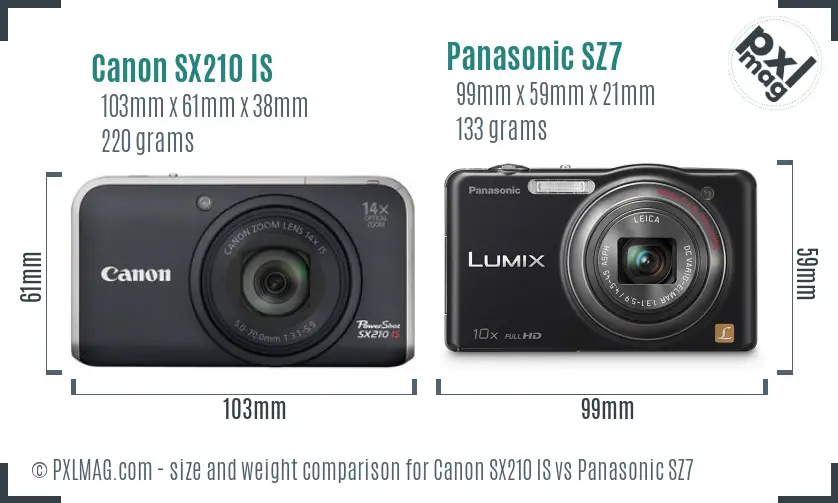 Canon SX210 IS vs Panasonic SZ7 size comparison