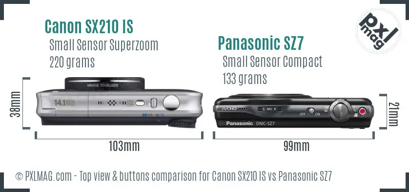 Canon SX210 IS vs Panasonic SZ7 top view buttons comparison