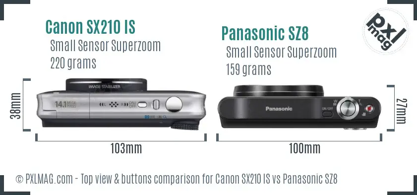 Canon SX210 IS vs Panasonic SZ8 top view buttons comparison