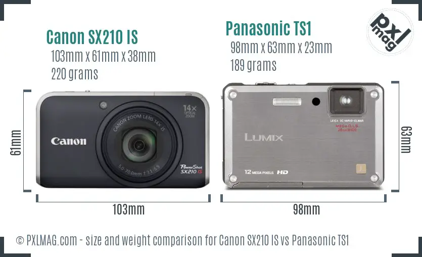 Canon SX210 IS vs Panasonic TS1 size comparison