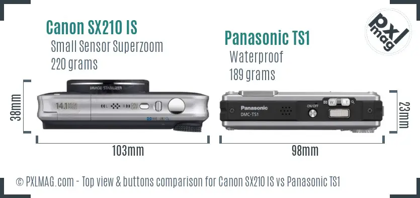 Canon SX210 IS vs Panasonic TS1 top view buttons comparison