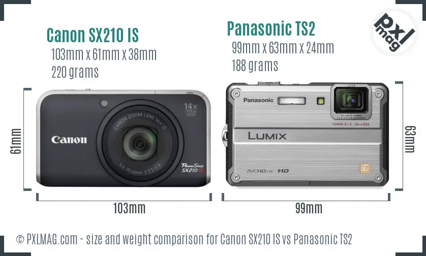 Canon SX210 IS vs Panasonic TS2 size comparison Canon SX210 IS vs Panasonic TS2 size comparison