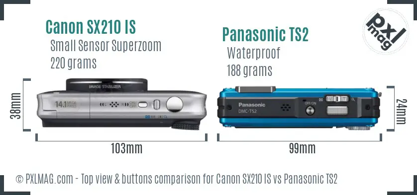 Canon SX210 IS vs Panasonic TS2 top view buttons comparison