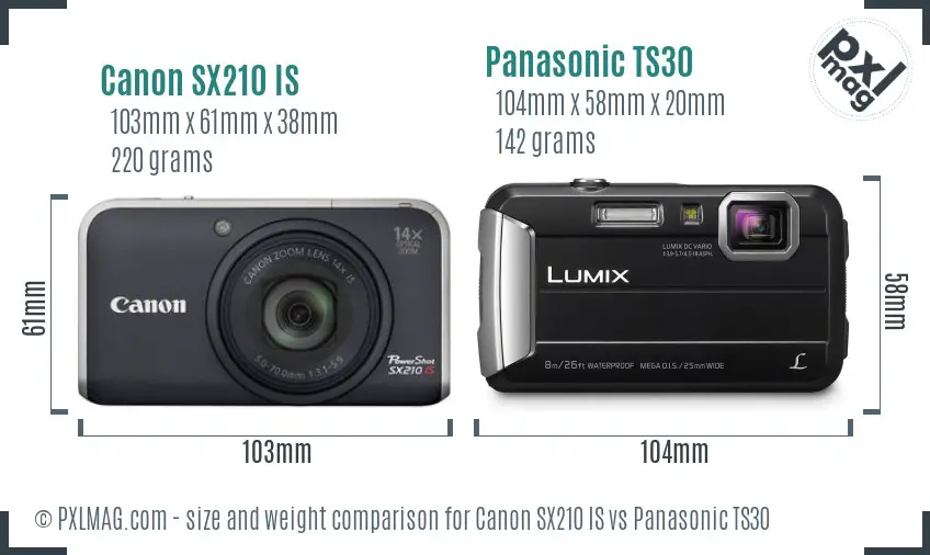 Canon SX210 IS vs Panasonic TS30 size comparison Canon SX210 IS vs Panasonic TS30 size comparison