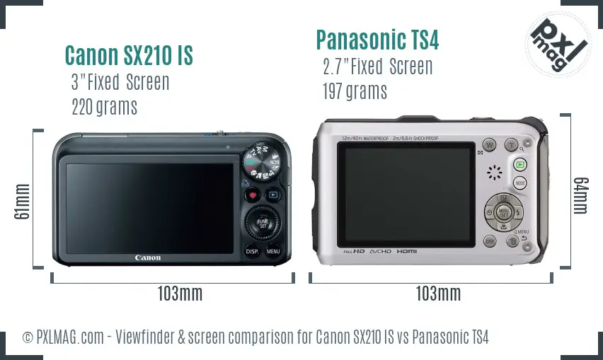 Canon SX210 IS vs Panasonic TS4 Screen and Viewfinder comparison