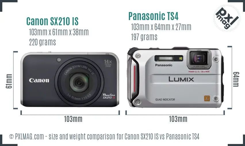 Canon SX210 IS vs Panasonic TS4 size comparison