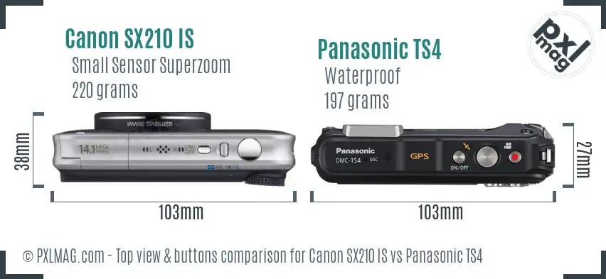Canon SX210 IS vs Panasonic TS4 top view buttons comparison