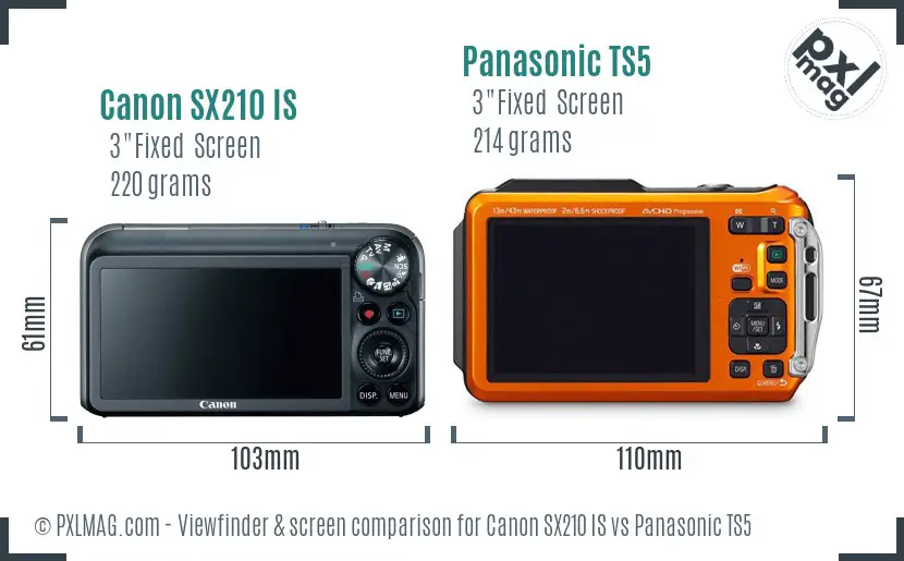 Canon SX210 IS vs Panasonic TS5 Screen and Viewfinder comparison