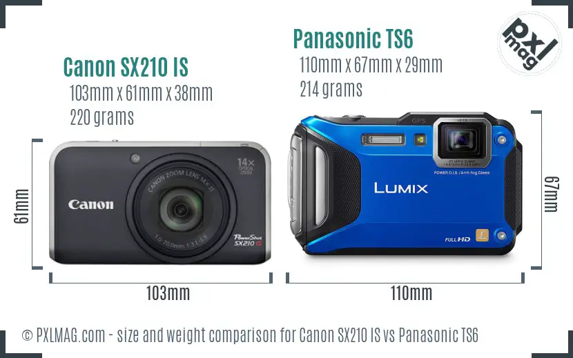 Canon SX210 IS vs Panasonic TS6 size comparison Canon SX210 IS vs Panasonic TS6 size comparison