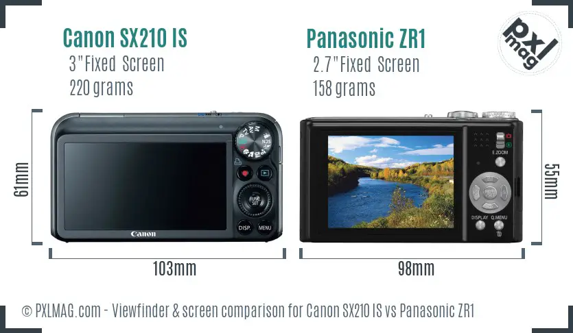 Canon SX210 IS vs Panasonic ZR1 Screen and Viewfinder comparison Canon SX210 IS vs Panasonic ZR1 Screen and Viewfinder comparison