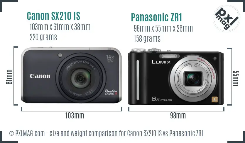 Canon SX210 IS vs Panasonic ZR1 size comparison Canon SX210 IS vs Panasonic ZR1 size comparison