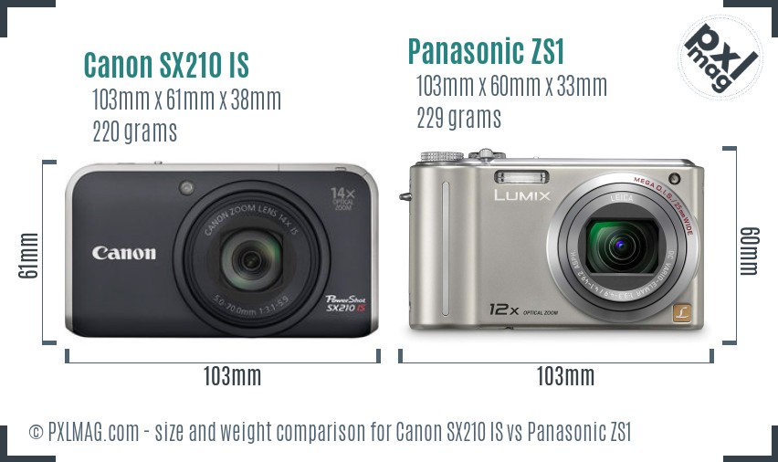 Canon SX210 IS vs Panasonic ZS1 size comparison