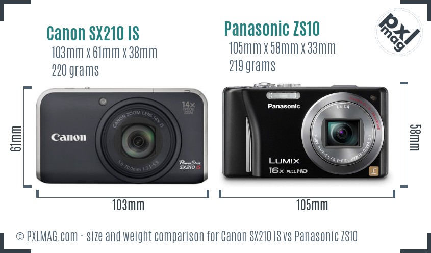 Canon SX210 IS vs Panasonic ZS10 size comparison
