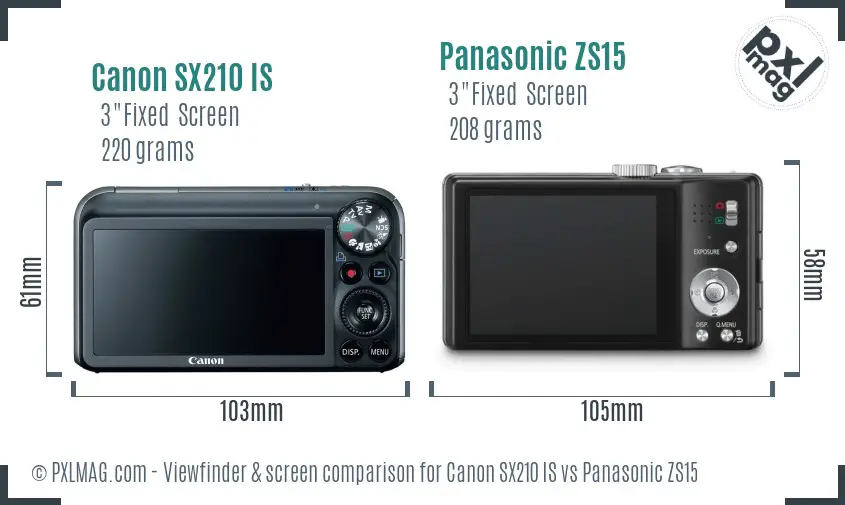 Canon SX210 IS vs Panasonic ZS15 Screen and Viewfinder comparison Canon SX210 IS vs Panasonic ZS15 Screen and Viewfinder comparison