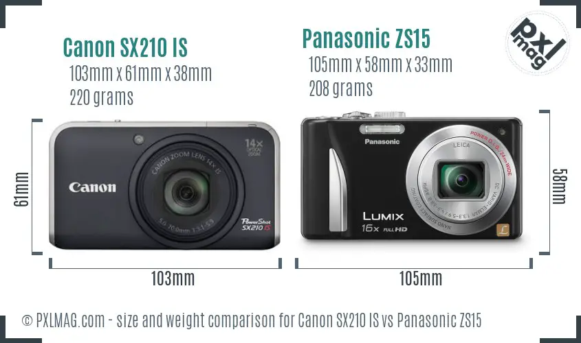 Canon SX210 IS vs Panasonic ZS15 size comparison Canon SX210 IS vs Panasonic ZS15 size comparison