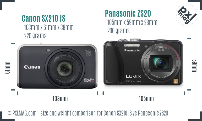 Canon SX210 IS vs Panasonic ZS20 size comparison