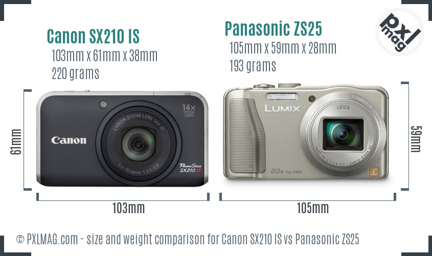 Canon SX210 IS vs Panasonic ZS25 size comparison Canon SX210 IS vs Panasonic ZS25 size comparison