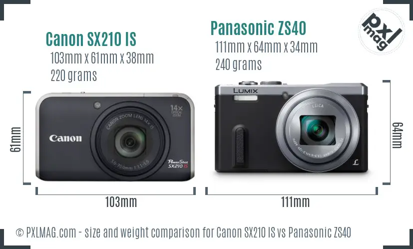 Canon SX210 IS vs Panasonic ZS40 size comparison