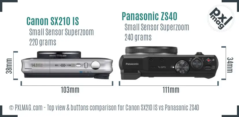 Canon SX210 IS vs Panasonic ZS40 top view buttons comparison