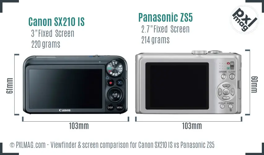 Canon SX210 IS vs Panasonic ZS5 Screen and Viewfinder comparison Canon SX210 IS vs Panasonic ZS5 Screen and Viewfinder comparison