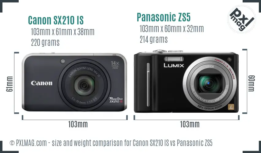 Canon SX210 IS vs Panasonic ZS5 size comparison Canon SX210 IS vs Panasonic ZS5 size comparison